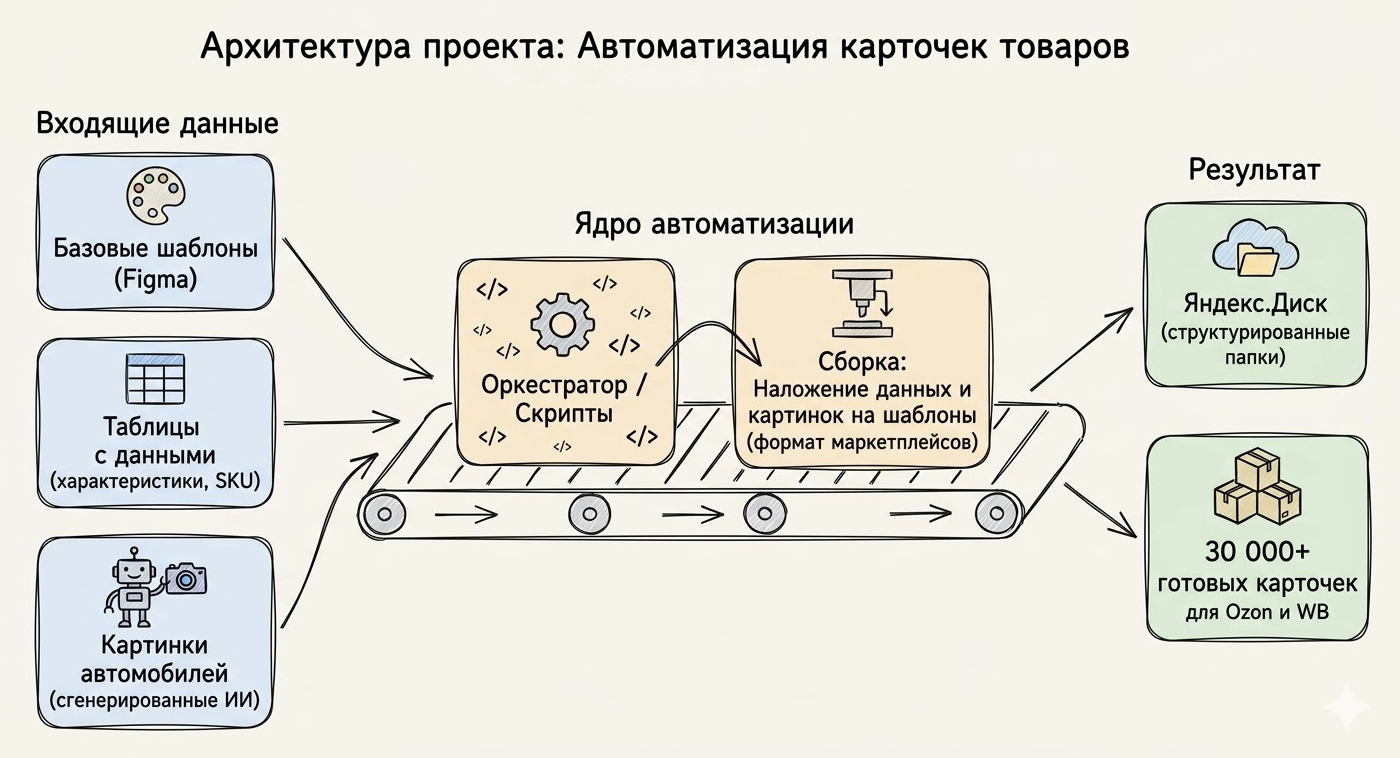 Схема архитектуры: Пайплайн автогенерации карточек